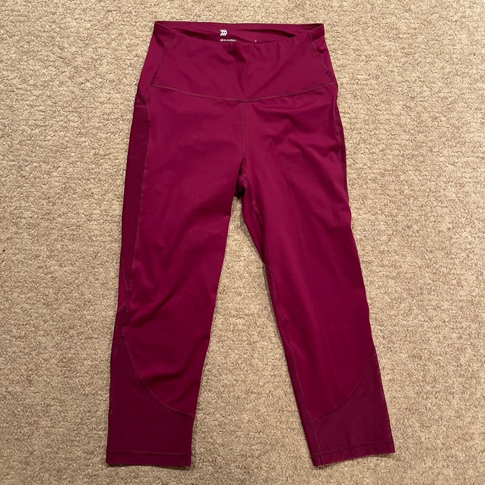 Dark pink all in motion leggings w/ mesh cutouts